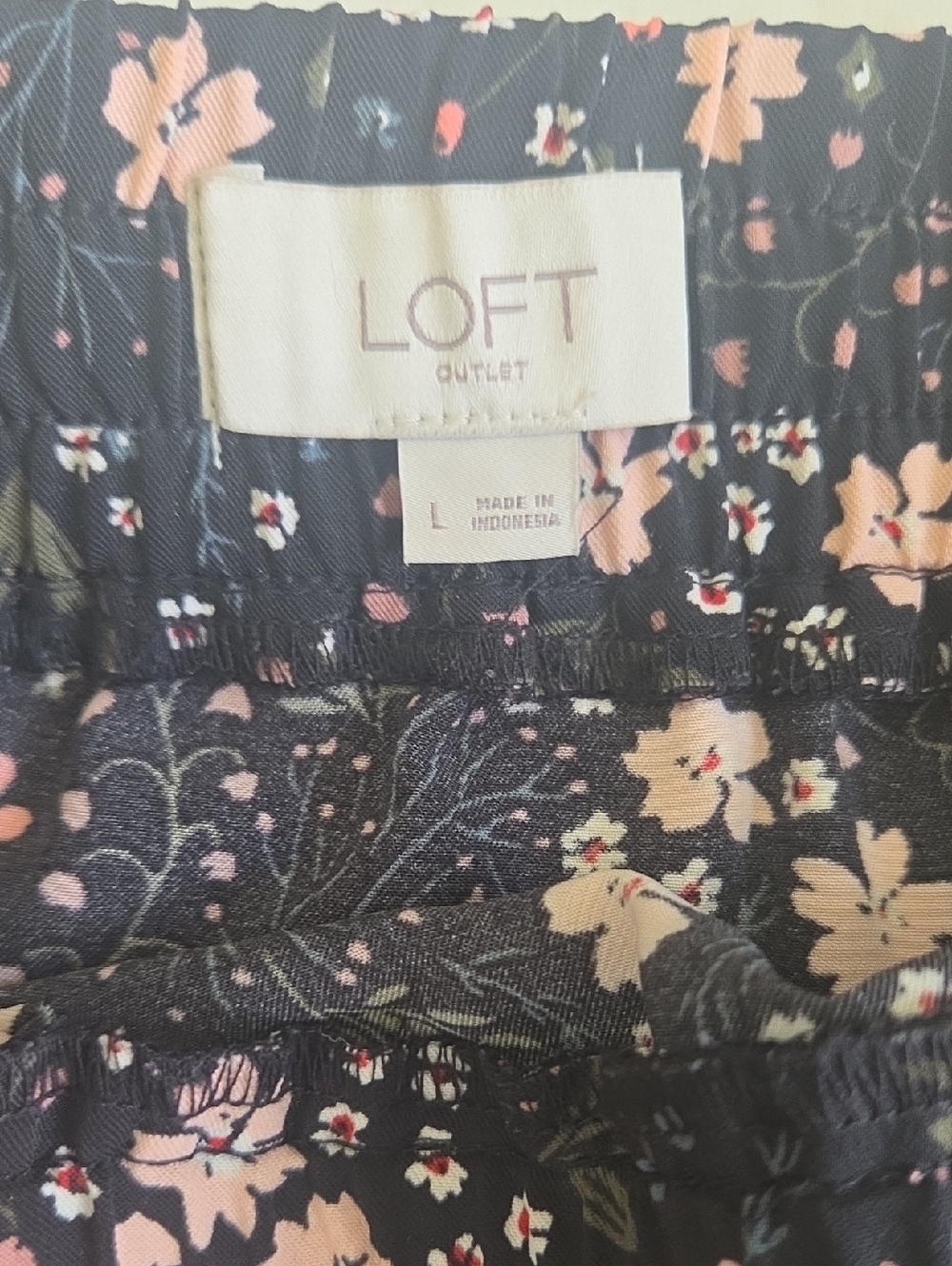 Loft Black & Pink Floral Midi Skirt W/ Pockets Elastic Waistband Summer Large - Picture 2 of 6